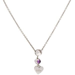 Gucci Silver Necklace Iconic Heart Amethyst Stone